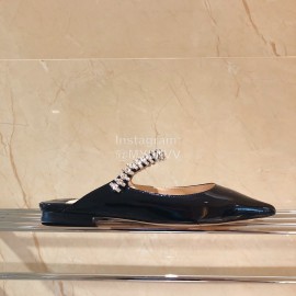 Jimmy Choo Patent Leather Flat Heel Sandals For Women Black