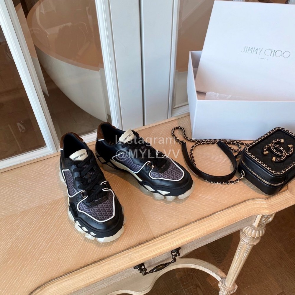 Jimmy Choo Autumn Leather Thick Soles Sneakers For Women Black