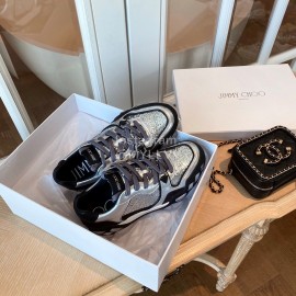 Jimmy Choo Autumn Leather Thick Soles Sneakers For Women Silver