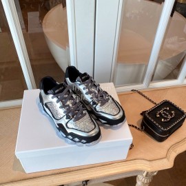 Jimmy Choo Autumn Leather Thick Soles Sneakers For Women Silver