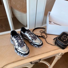 Jimmy Choo Autumn Leather Thick Soles Sneakers For Women Silver