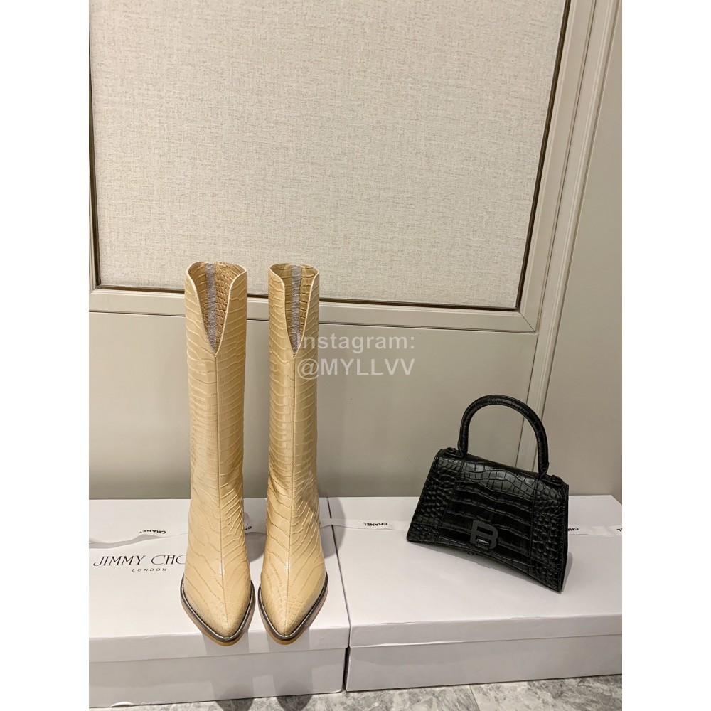 Jimmy Choo Autumn Winter New Apricot Embossed Cowhide Boots For Women 