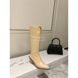 Jimmy Choo Autumn Winter New Apricot Embossed Cowhide Boots For Women 