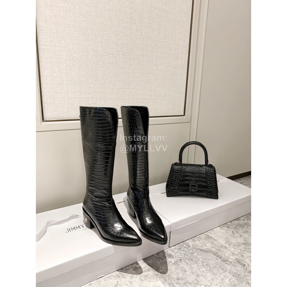 Jimmy Choo Autumn Winter New Black Embossed Cowhide Boots For Women 