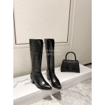 Jimmy Choo Autumn Winter New Black Embossed Cowhide Boots For Women 