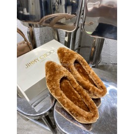 Jimmy Choo Autumn Winter Lamb Wool Slippers For Women Brown