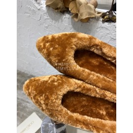 Jimmy Choo Autumn Winter Lamb Wool Slippers For Women Brown