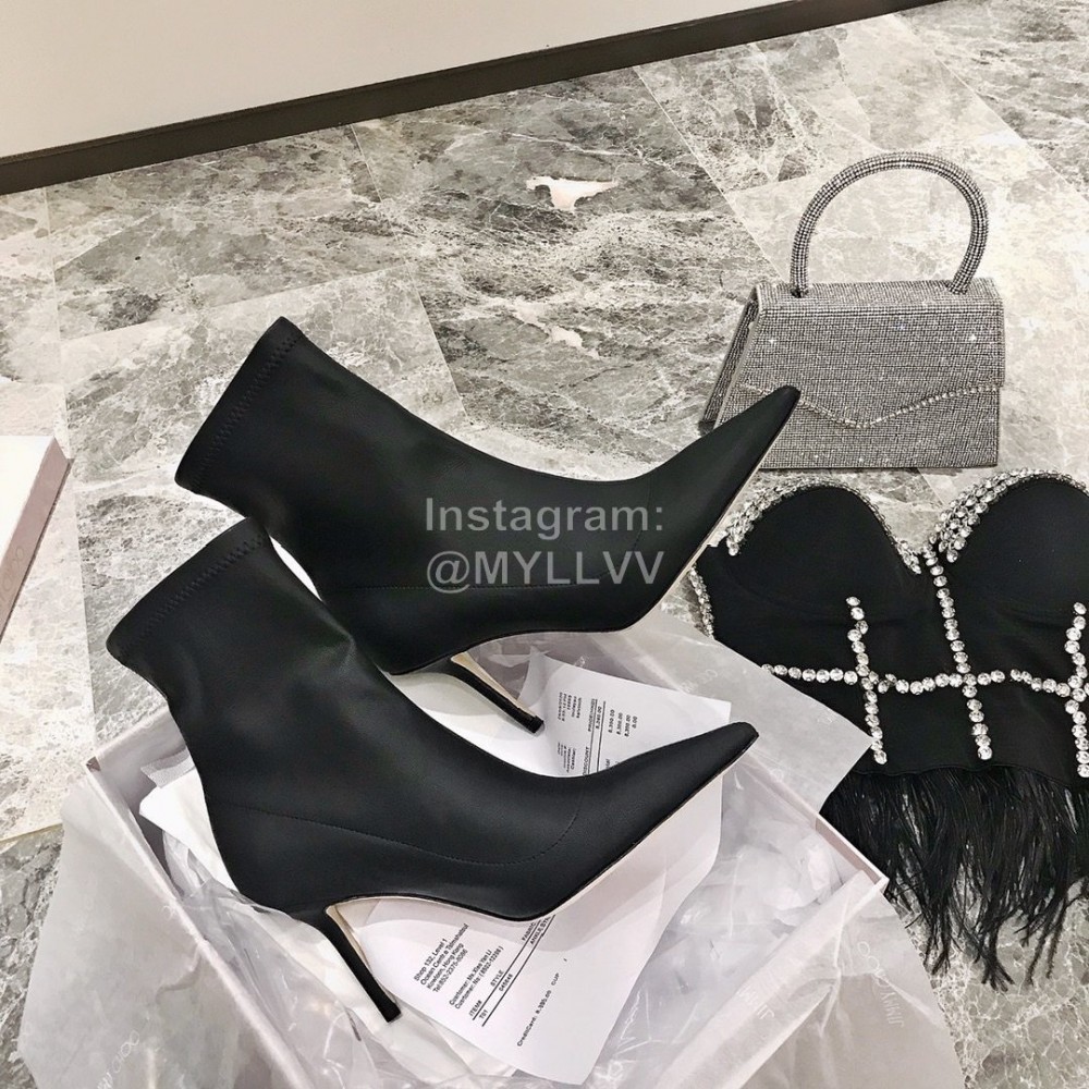 Jimmy Choo Elastic Cloth Pointed High Heel Boots For Women Black