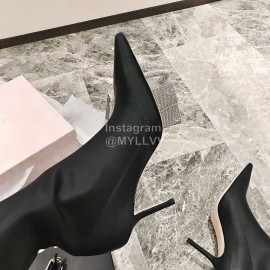 Jimmy Choo Elastic Cloth Pointed High Heel Boots For Women Black