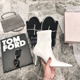 Jimmy Choo Elastic Cloth Pointed High Heel Boots For Women White