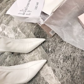 Jimmy Choo Elastic Cloth Pointed High Heel Boots For Women White