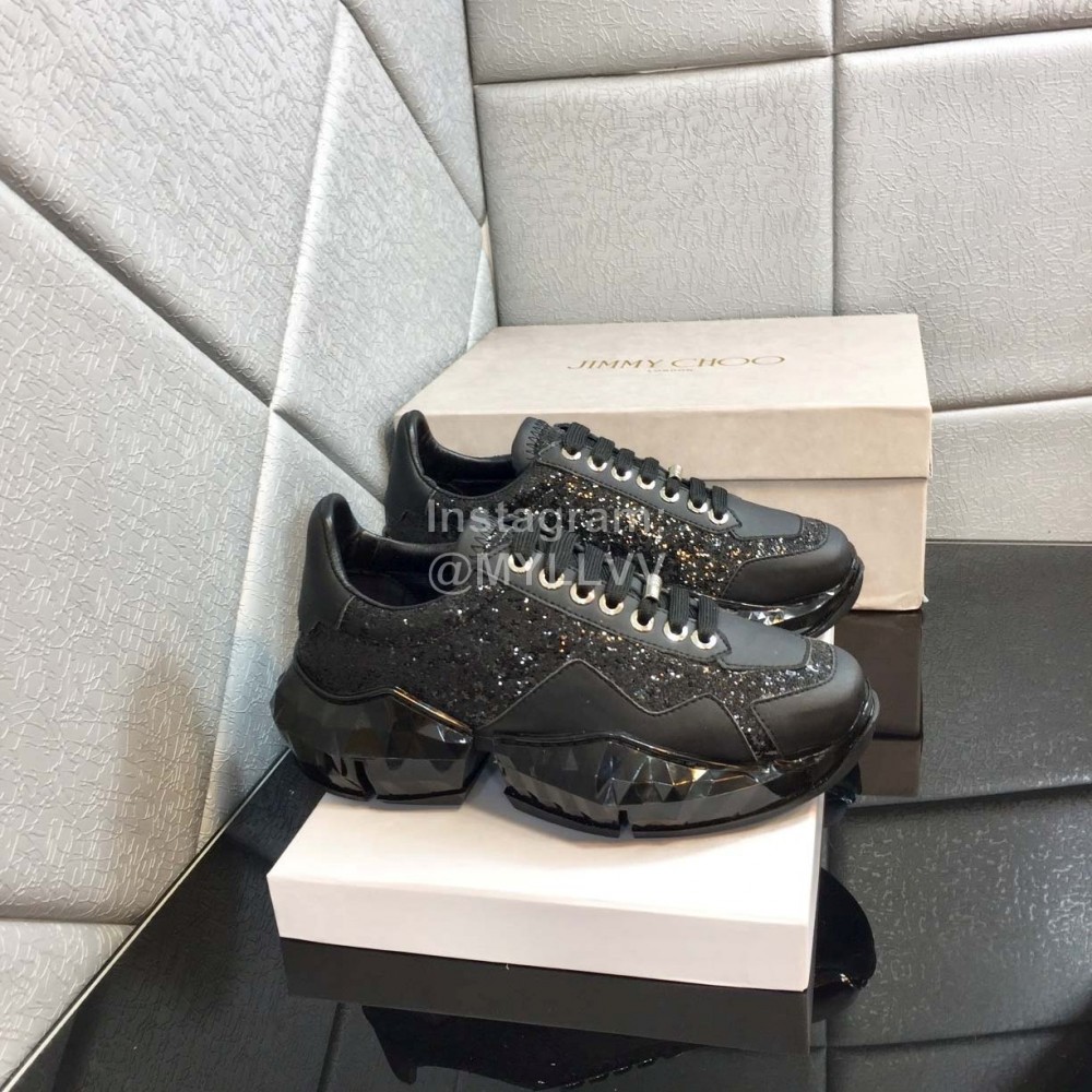 Jimmy Choo Bright Calf Thick Soles Sneakers For Women Black