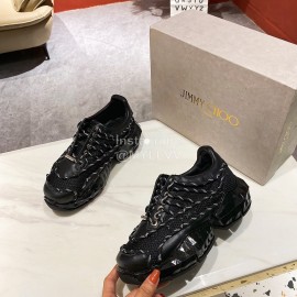 Jimmy Choo Bright Calf Thick Soles Black Sneakers For Women 