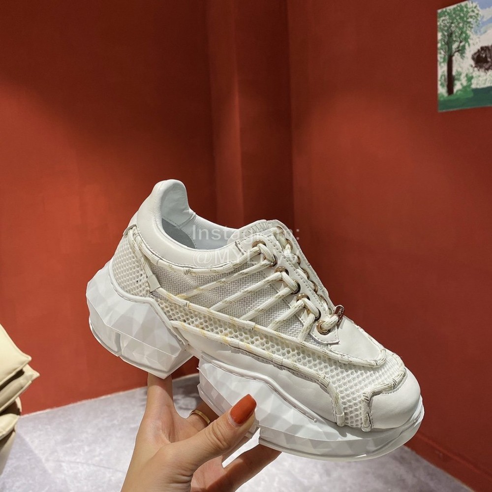 Jimmy Choo New Calf Thick Soles Sneakers For Women White