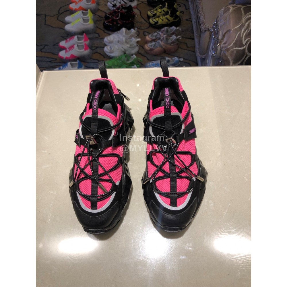 Jimmy Choo New Calf Thick Soles Sneakers For Women Rose Red 