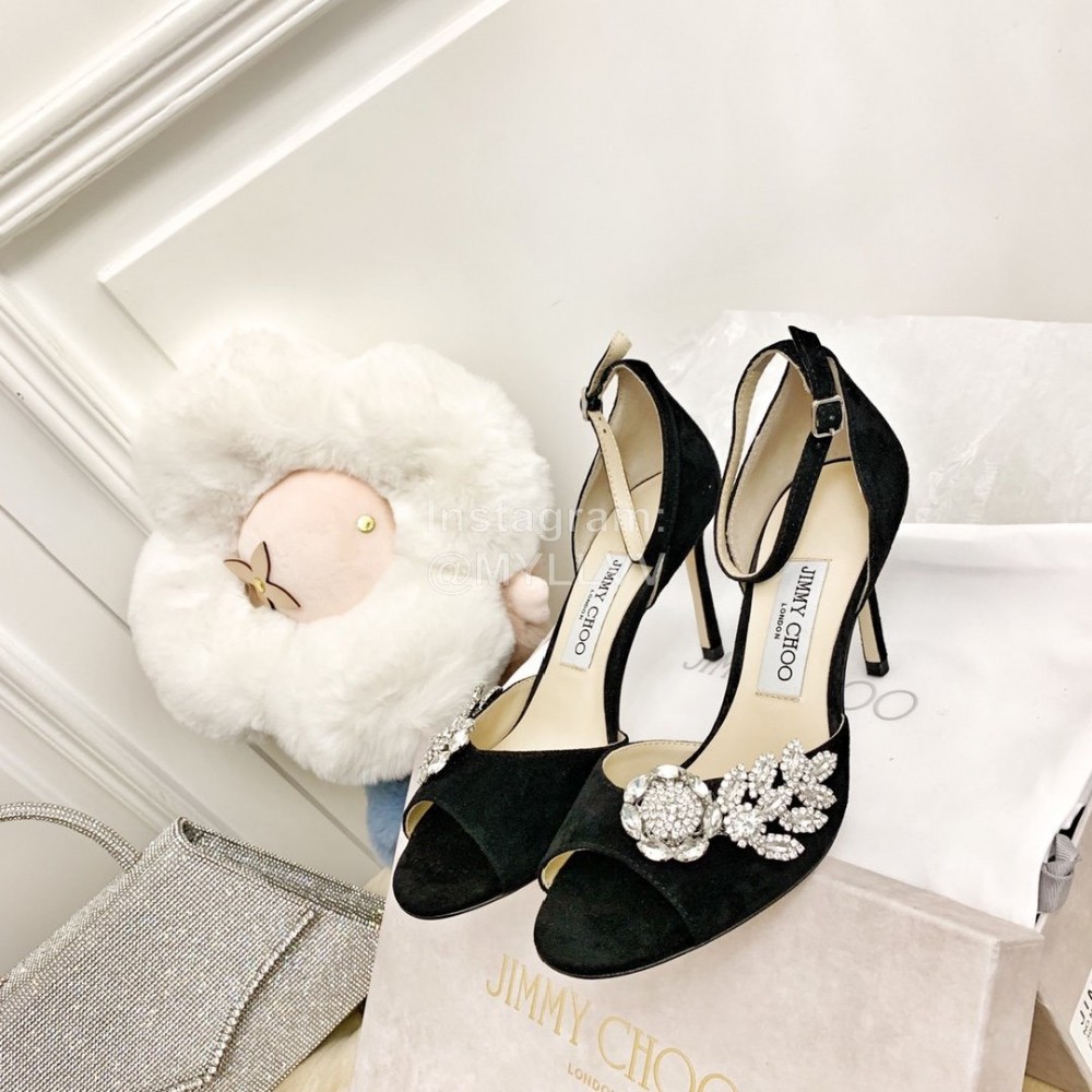 Jimmy Choo Soft Sheepskin Crystal High Heel Sandals For Women Black