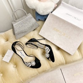 Jimmy Choo Soft Sheepskin Crystal High Heel Sandals For Women Black
