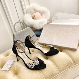 Jimmy Choo Soft Sheepskin Crystal High Heel Sandals For Women Black