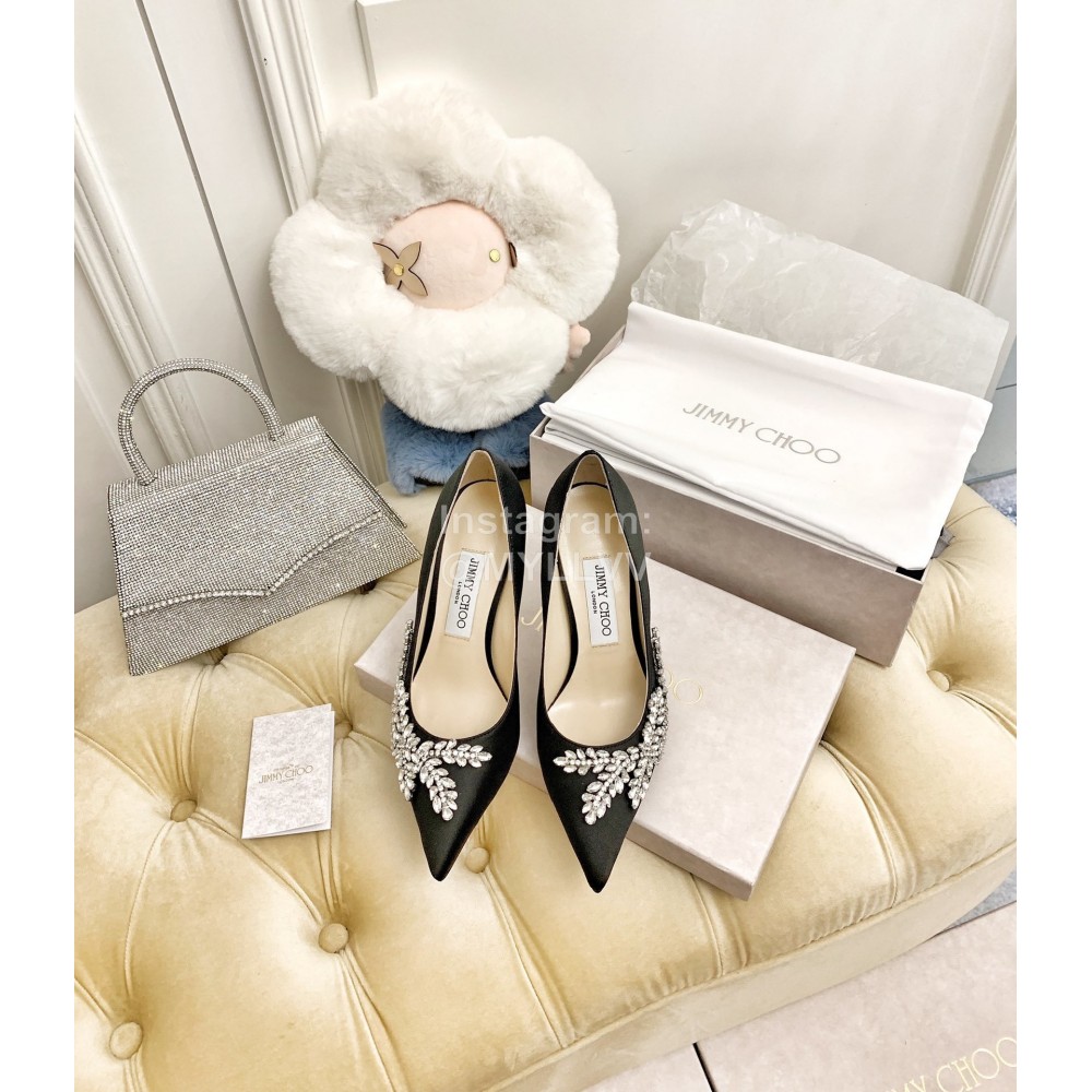 Jimmy Choo Fashion Sheepskin Crystal High Heels For Women Black