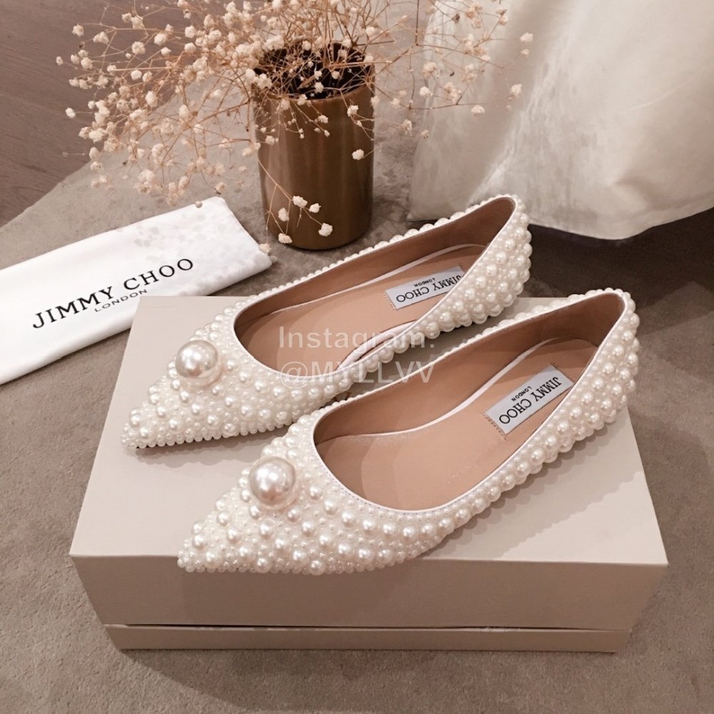 Jimmy Choo Elegant Pearl Flat Heel Shoes For Women 