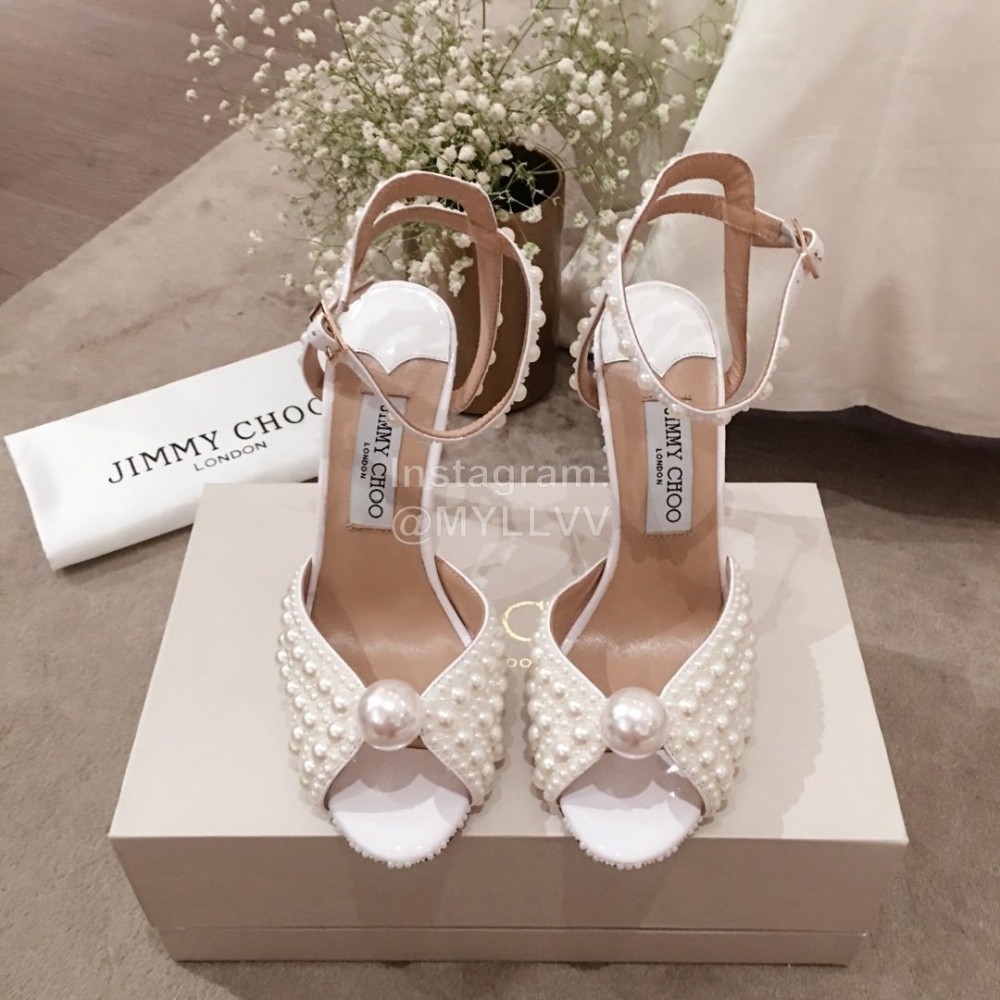 Jimmy Choo Elegant Pearl High Heel Sandals For Women White