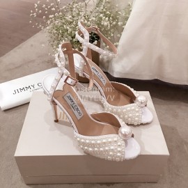 Jimmy Choo Elegant Pearl High Heel Sandals For Women White