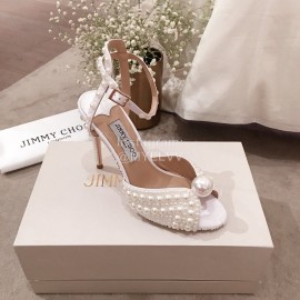 Jimmy Choo Elegant Pearl High Heel Sandals For Women White