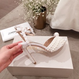 Jimmy Choo Elegant Pearl High Heel Sandals For Women White