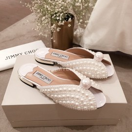 Jimmy Choo Elegant Pearl Flat Heel Slippers For Women White