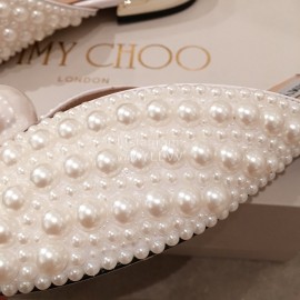 Jimmy Choo Elegant Pearl Flat Heel Slippers For Women White