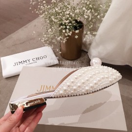 Jimmy Choo Elegant Pearl Flat Heel Slippers For Women White