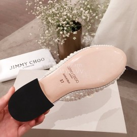 Jimmy Choo Elegant Pearl Flat Heel Slippers For Women White