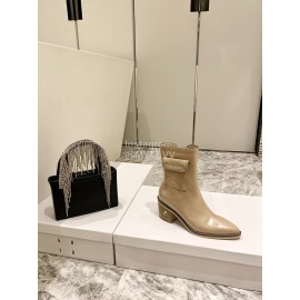 Jimmy Choo New Leather Zipper Pocket Short Boots For Women Apricot