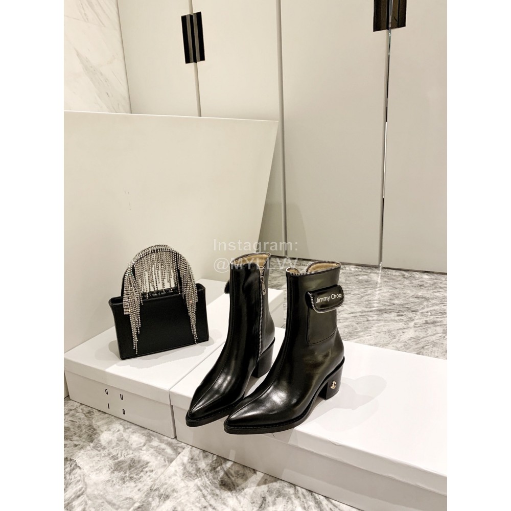 Jimmy Choo New Leather Zipper Pocket Short Boots For Women Black