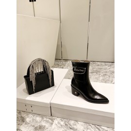 Jimmy Choo New Leather Zipper Pocket Short Boots For Women Black