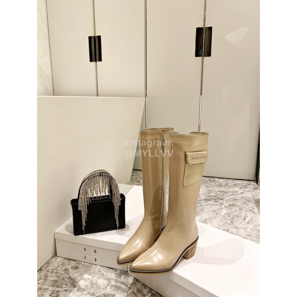 Jimmy Choo New Leather Zipper Pocket Boots For Women Apricot