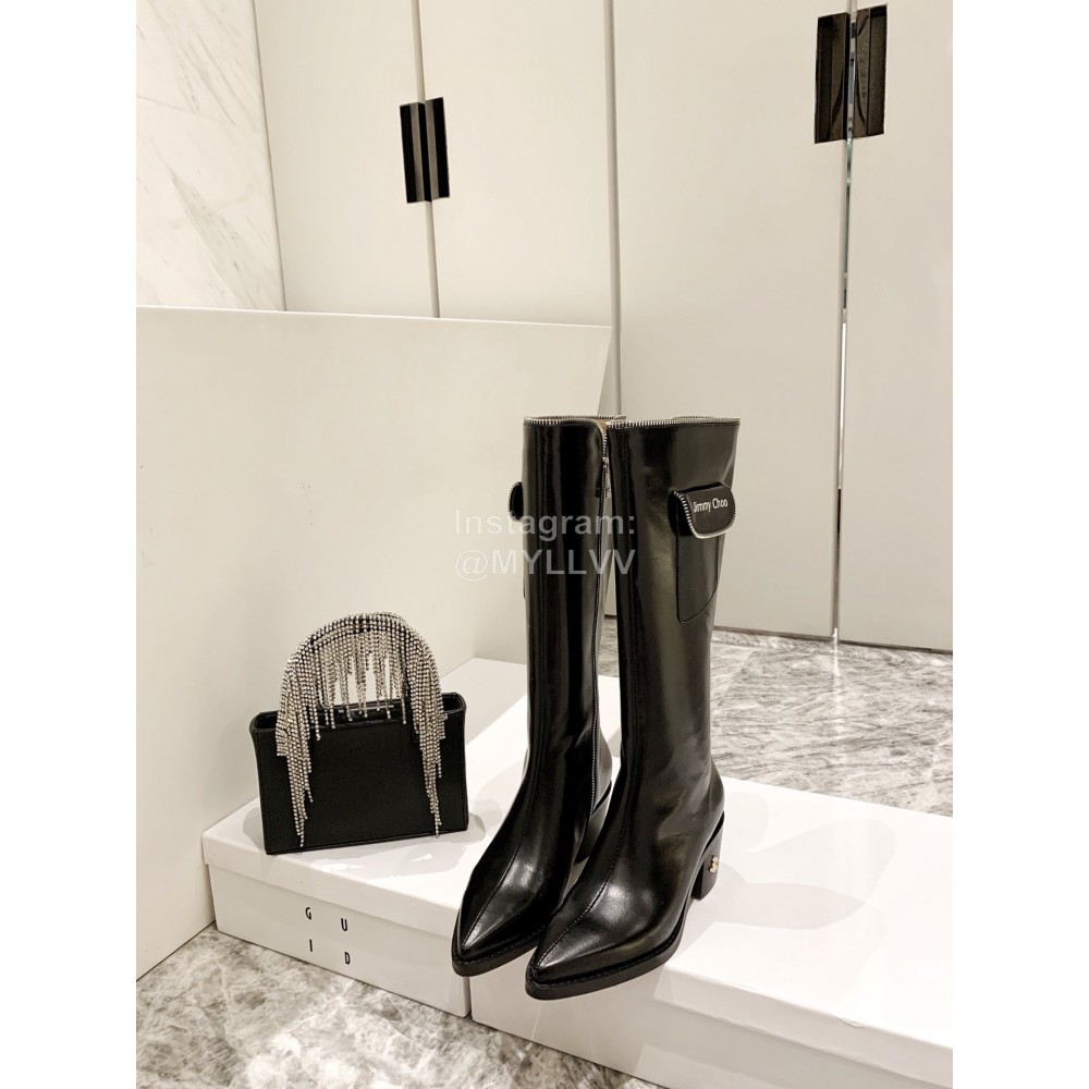 Jimmy Choo New Leather Zipper Pocket Boots For Women Black