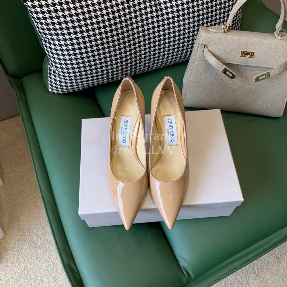 Jimmy Choo New Patent Leather Pointed High Heels For Women Apricot