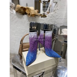 Jimmy Choo Fashion Sparkle Gradient Color High Heel Boots For Women Purple