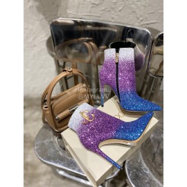 Jimmy Choo Fashion Sparkle Gradient Color High Heel Boots For Women Purple