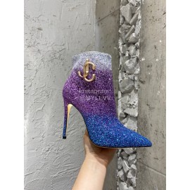 Jimmy Choo Fashion Sparkle Gradient Color High Heel Boots For Women Purple