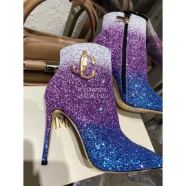 Jimmy Choo Fashion Sparkle Gradient Color High Heel Boots For Women Purple