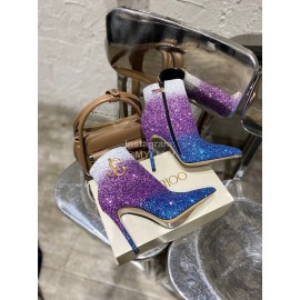 Jimmy Choo Fashion Sparkle Gradient Color High Heel Boots For Women Purple