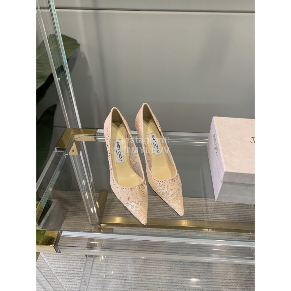 Jimmy Choo Elegant Lace Pointed High Heels For Women Apricot