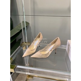 Jimmy Choo Elegant Lace Pointed High Heels For Women Apricot