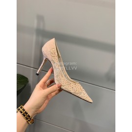 Jimmy Choo Elegant Lace Pointed High Heels For Women Apricot