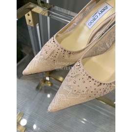 Jimmy Choo Elegant Lace Pointed High Heels For Women Apricot