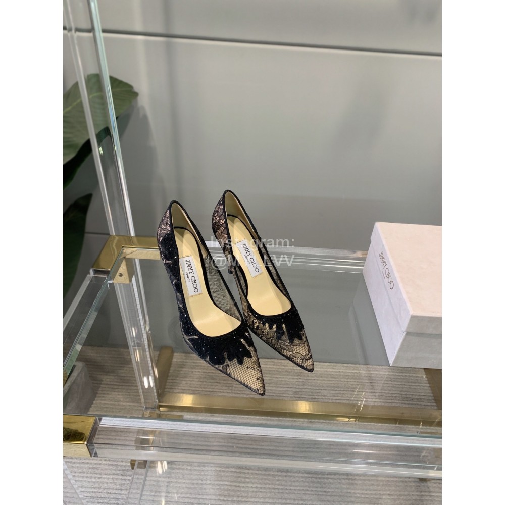 Jimmy Choo Elegant Lace Pointed High Heels For Women Black