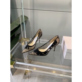 Jimmy Choo Elegant Lace Pointed High Heels For Women Black