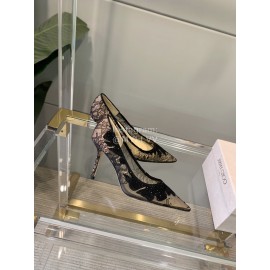 Jimmy Choo Elegant Lace Pointed High Heels For Women Black